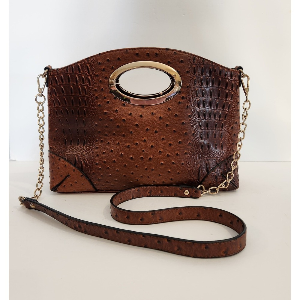 C EST 1946 Brown Bronze Faux Ostrich Leather Crossbody|Clutch Bag|Purse Boho